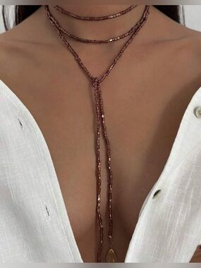 Layered Brown Beaded Lariat Necklace